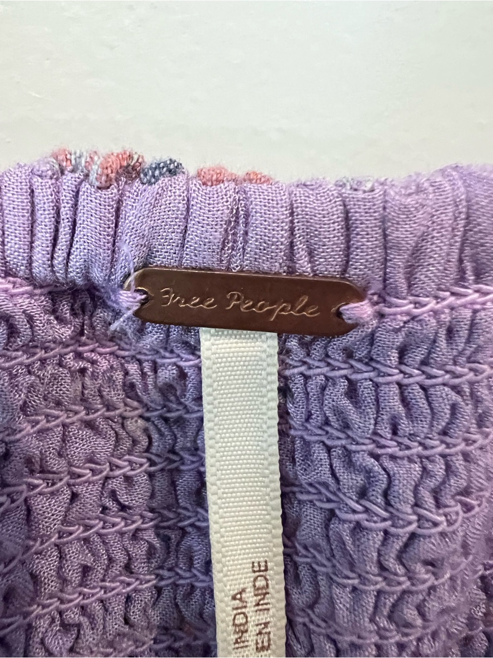 Free People Lavender Plaid Smocked Puff-Sleeve Crop Top - Picture 3 of 16